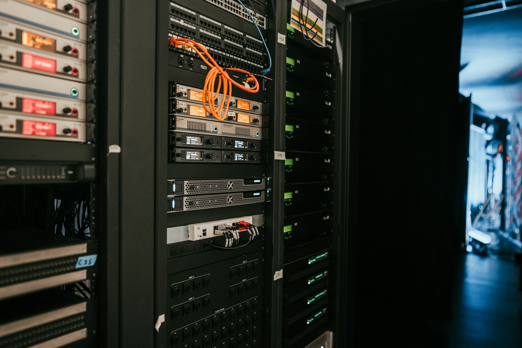 Server rack with network cabling