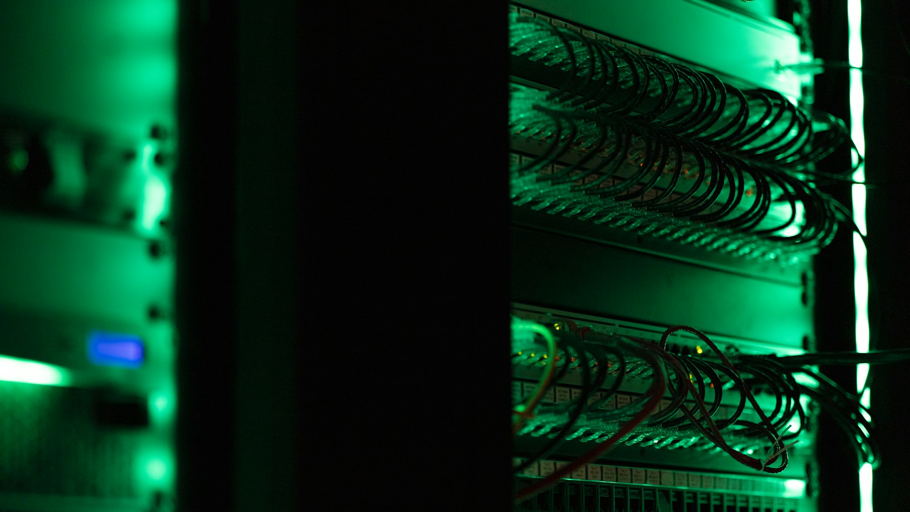 Server racks lit in green