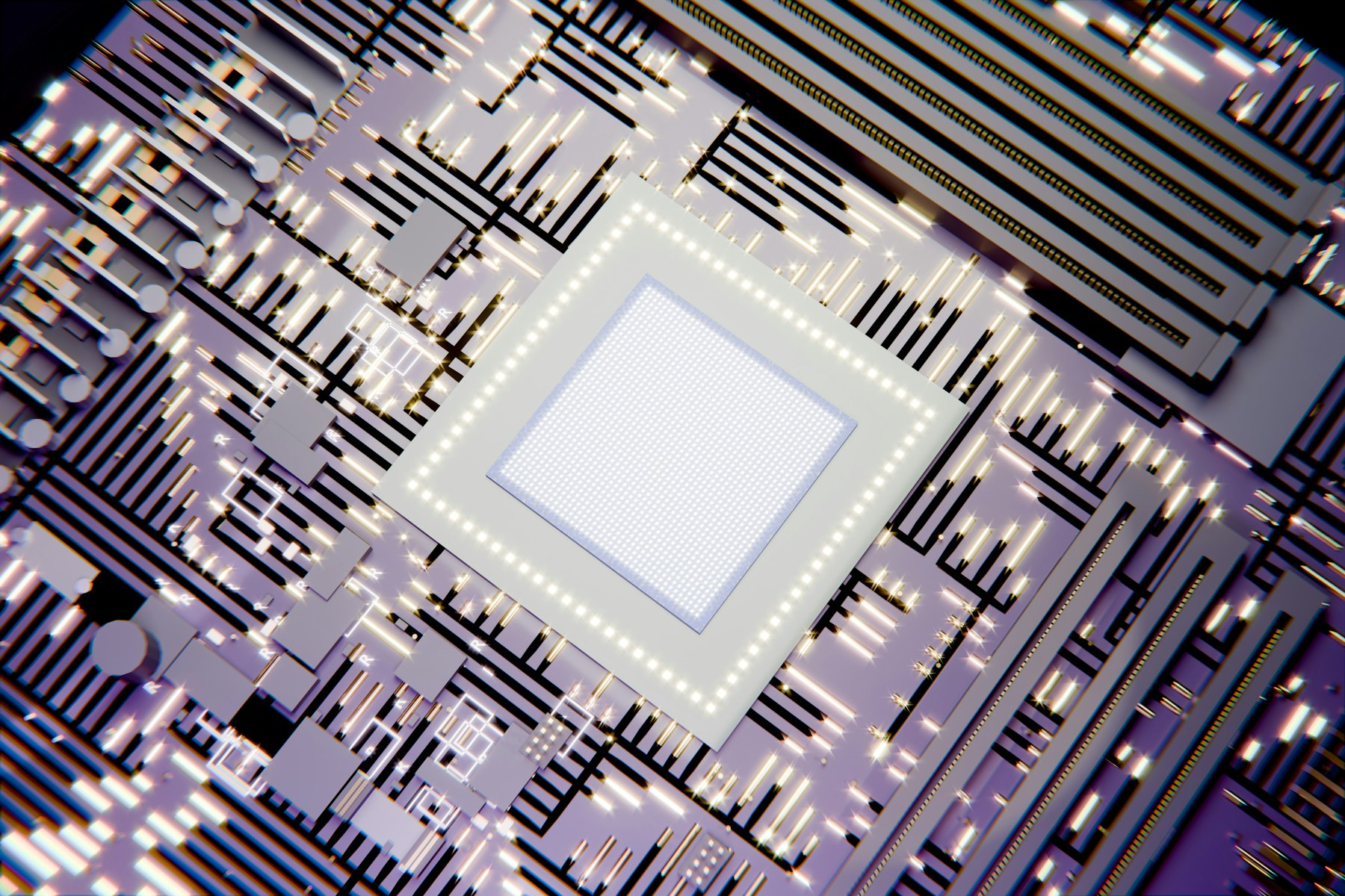 Glowing processor on a circuit board
